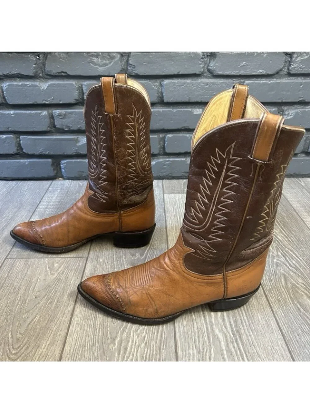 Tony Lama Vintage Gold Label Wingtip Western Cowboy Boots Mens 13 D
